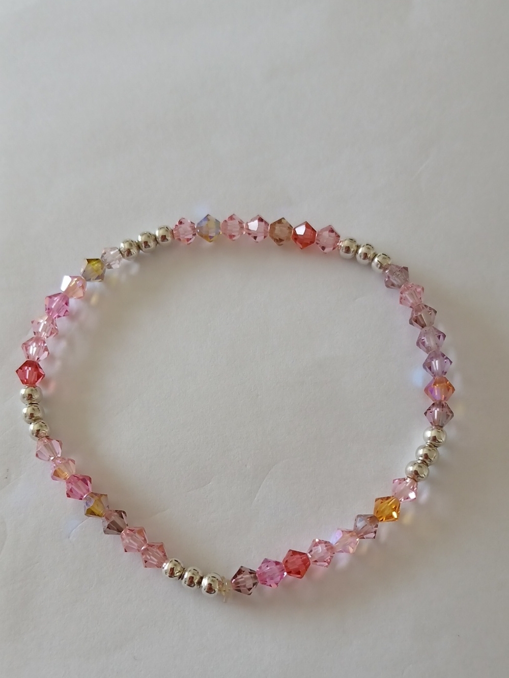 Delicate Pink Glass  Crystal Beaded Bracelet With Stetling Silver 925 Accents